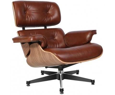LOUNGE CHAIR & OTTOMAN / Nogal - Cuero Aniline - Fab. Italia