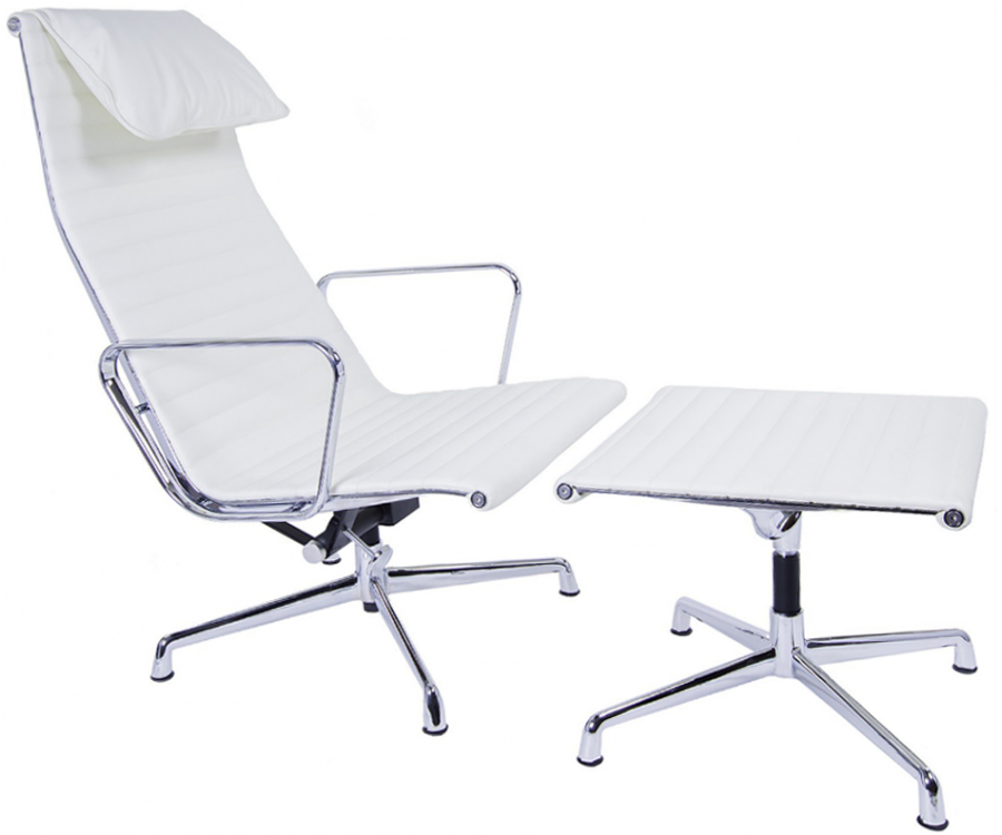 Sillón & Ottoman EA 124/125 ALUMINIUM / Cuero italiano - Fab. Italia